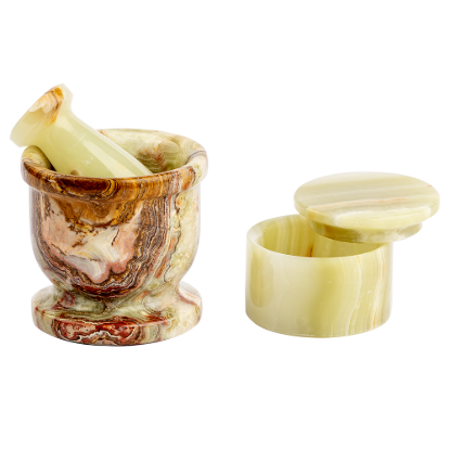 Picture of Marble Mortar & Saffron Jar – A Fusion of Craftsmanship, Functionality & Natural Elegance