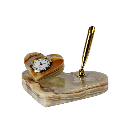 Picture of Royal Marble Stone Desk Clock & Pen Holder – A Luxurious Fusion of Functionality and Natural Elegance