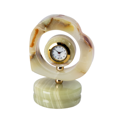 Picture of Luxury Green Onyx Stone Decorative Clock – Heart-Shaped Elegance with Natural Veins