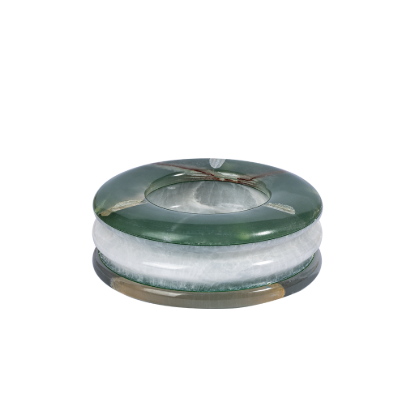 Picture of Luxury Dark Green Onyx Stone Ashtray – Imperial Jade Tones with Snow-White Banding