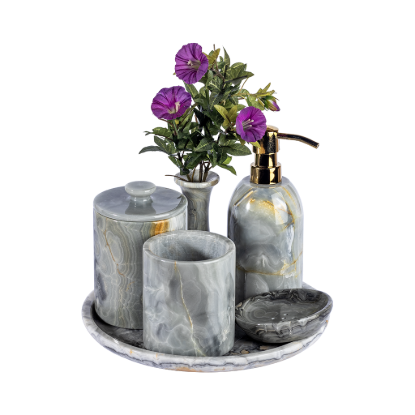 Picture of Royal Gray Marble Bathroom Accessories Set – Modern Luxury Inspired by Natural Stone Art