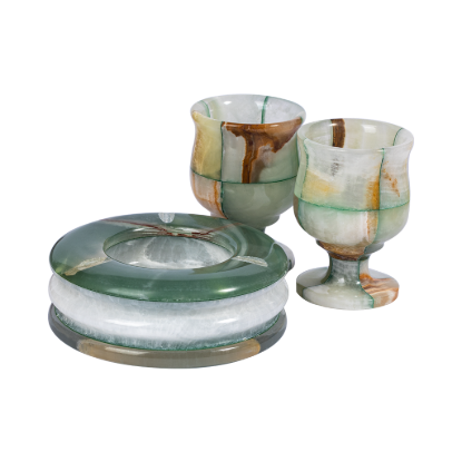 Picture of Royal Green Onyx Stone Smoking Set – Handcrafted Luxury Marble Ashtray and Goblet Collection