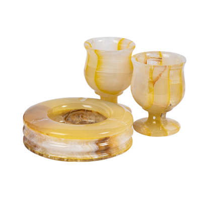 Picture of Royal Honey Onyx Stone Smoking Set – Luxury Handcrafted Marble Ashtray and Decorative Goblet Collection