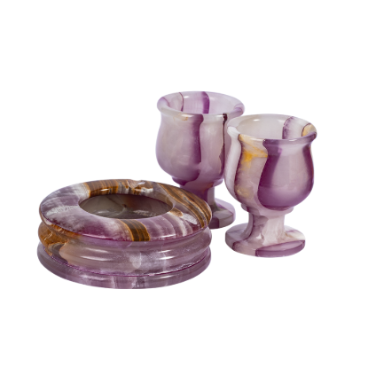 Picture of Royal Purple Onyx Stone Smoking Set – Handcrafted Luxury Marble Ashtray & Goblet Collection