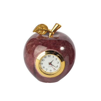 Picture of Royal Red Onyx Stone Apple Clock – Handcrafted Luxury Decorative Marble Timepiece