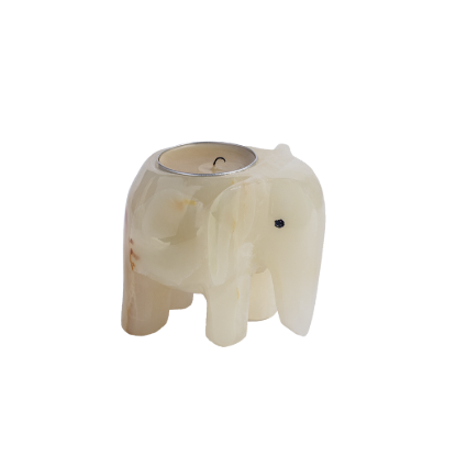 Picture of White Onyx Stone Elephant Candle Holder – Handcrafted Sculptural Tea Light Figurine
