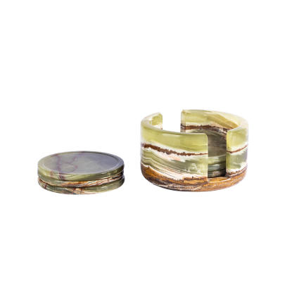 Picture of Green Onyx Stone Coaster Set with Holder – Handcrafted Luxury Table Accessory